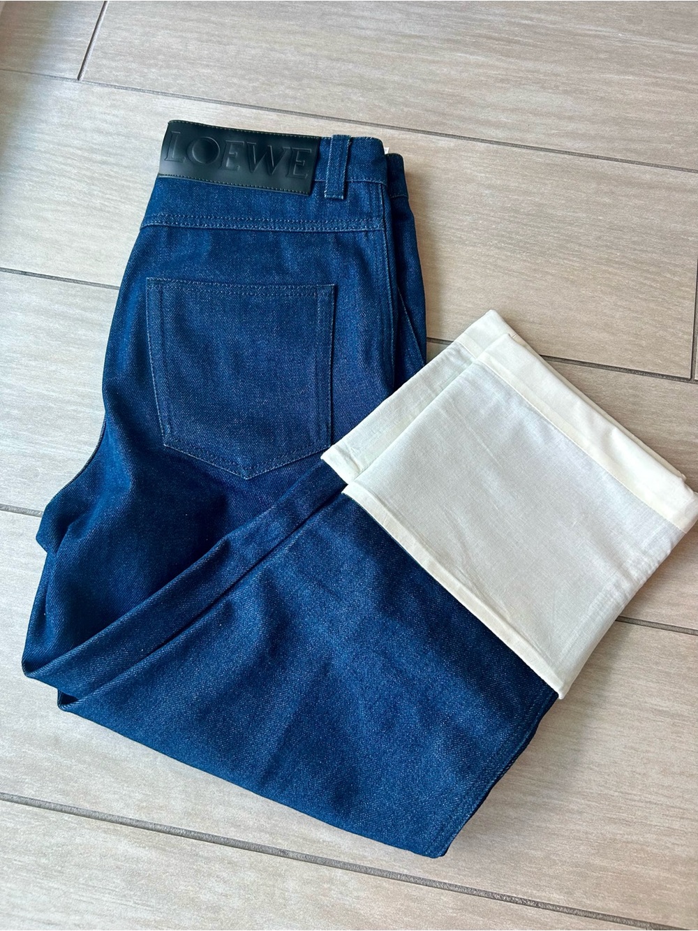Loewe fisherman Blue Denim Jeans with white Cuff